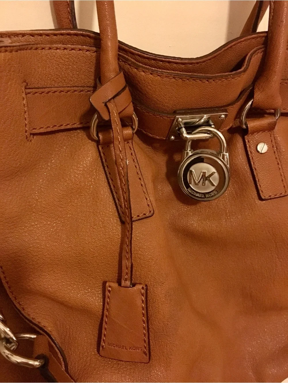 Michael Kors Tan Leather Shoulder Bag with Gold Chain Hardware